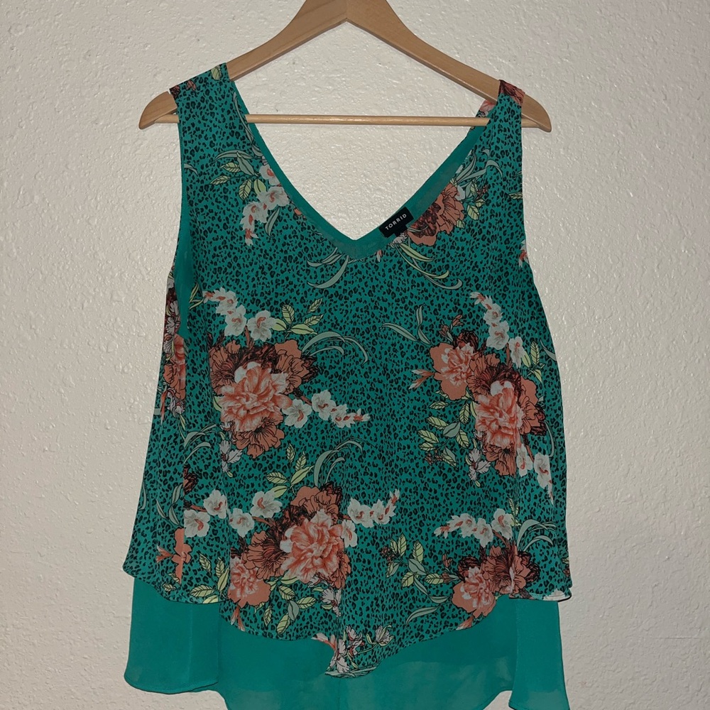 Torrid Green Asymmetrical Tiered Tank Top
